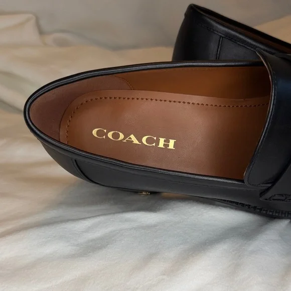 Coach Black Lug-Sole Penny Loafers with Block Heel - Picture 4 of 11